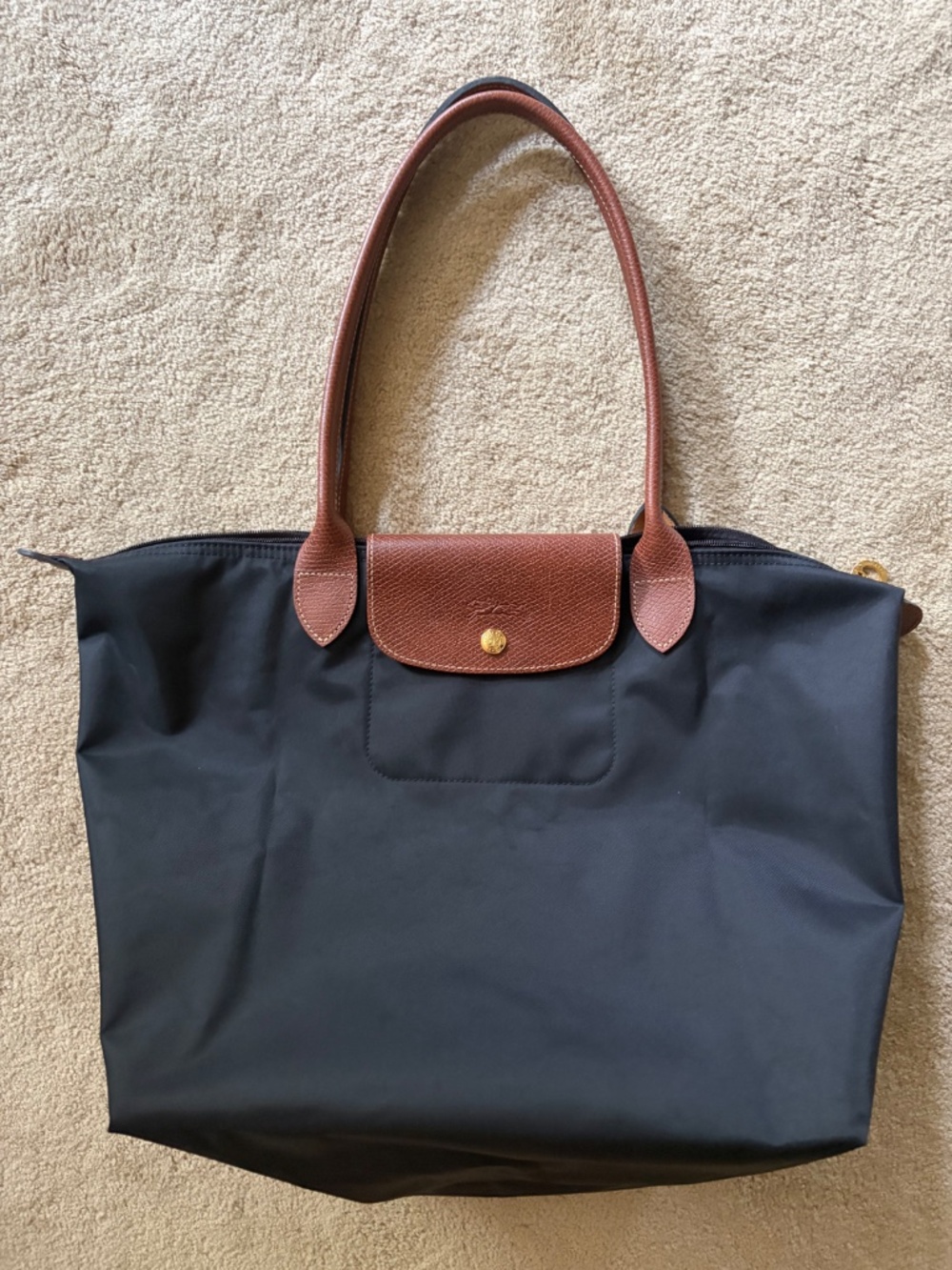 Longchamp Le Pliage Original Large Tote, black with brown leather - Picture 7 of 8